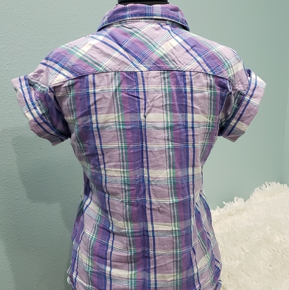 Lavender Plaid Flannel Button Shirt - Picture 2 of 3
